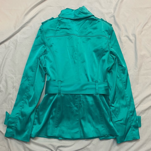 Vintage Y2K Cache Teal Green Belted Trench Coat, Preppy Office Chic City Girl - Picture 2 of 8